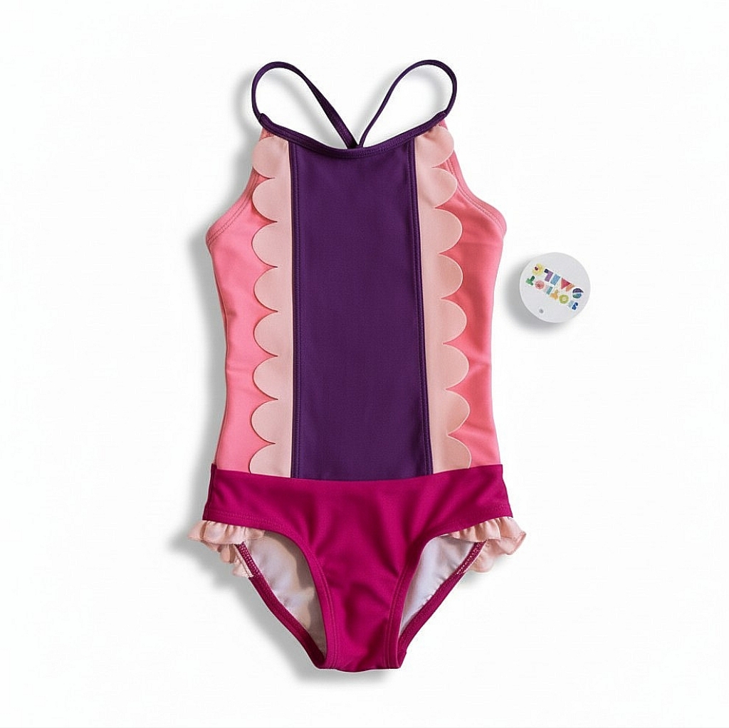 Nwt! Dot Dot Smile Girls' Purple & Pink Scallop One-Piece Swimsuit